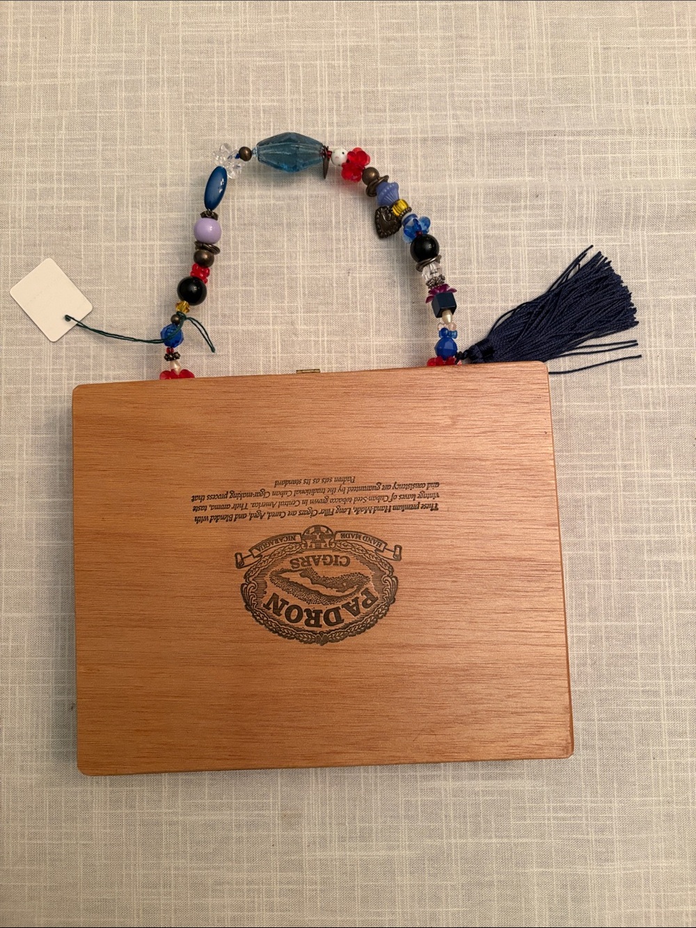 Unique Wooden Cigar box clutch with Padrón Logo